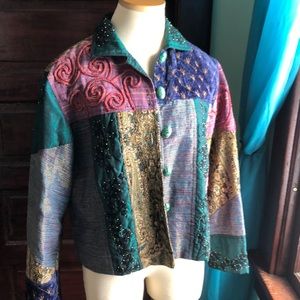 Sandy Starkman patchwork jacket/Embroidered and beaded/velvet, satin, tapestry M